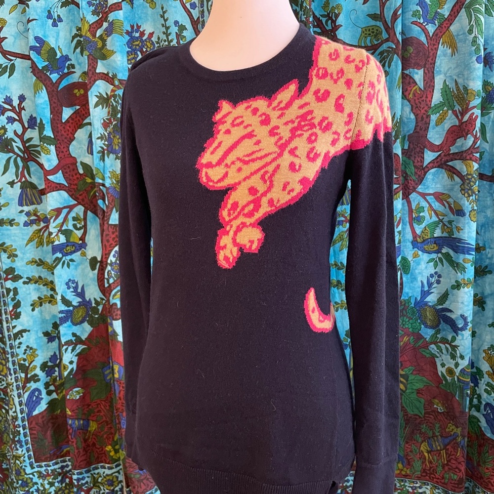 Lilly Pulitzer Navy Sweater with Pink Leopard Design